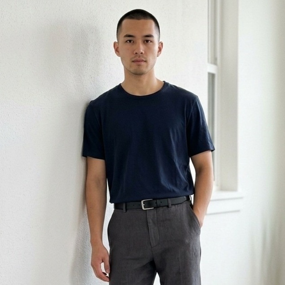 COS Mens Regular Fit Tee Medium Navy Blue Short Sleeve Crew Minimalist Scandi